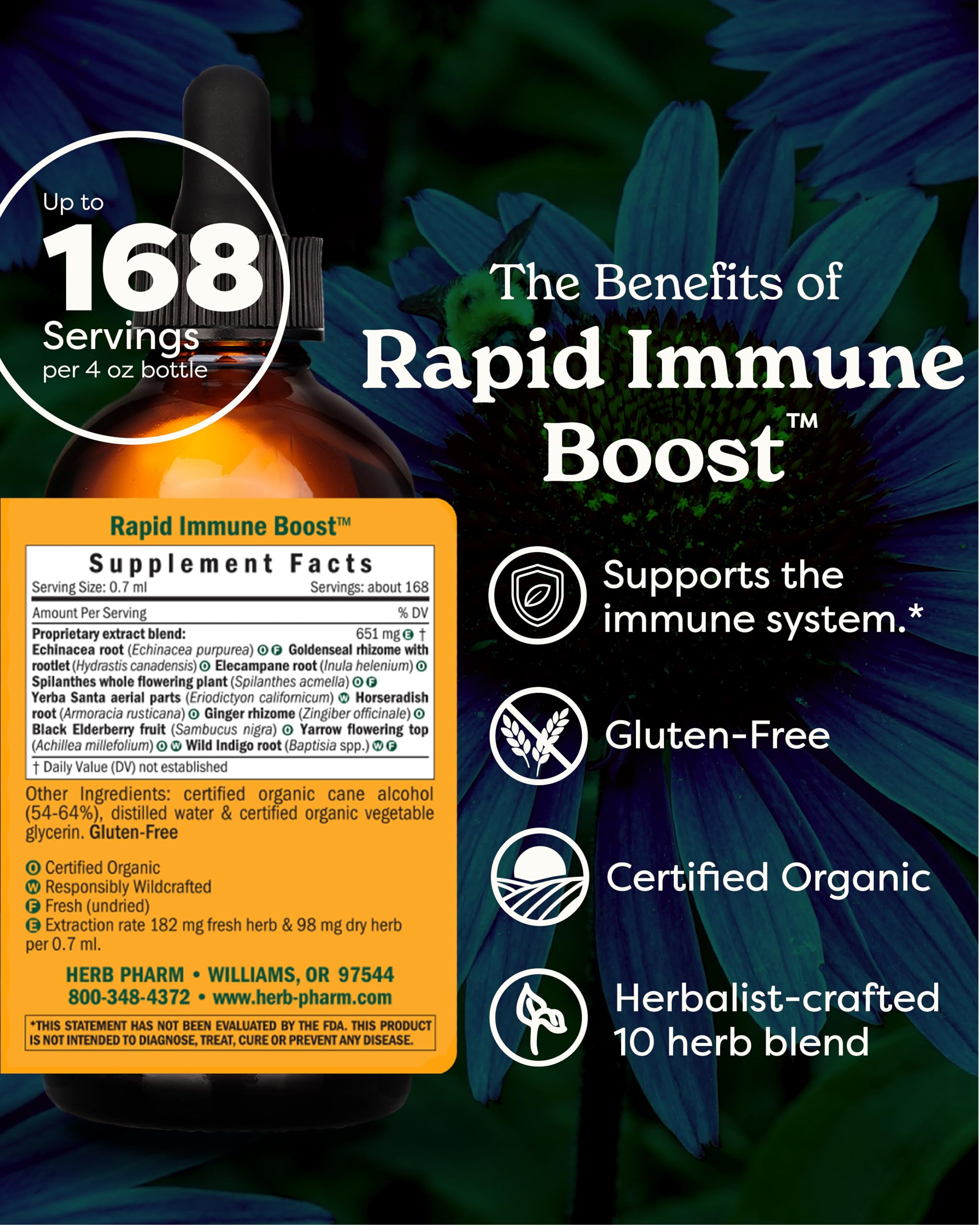 Herb Pharm Rapid daily wellness Support Tincture packaging side view
