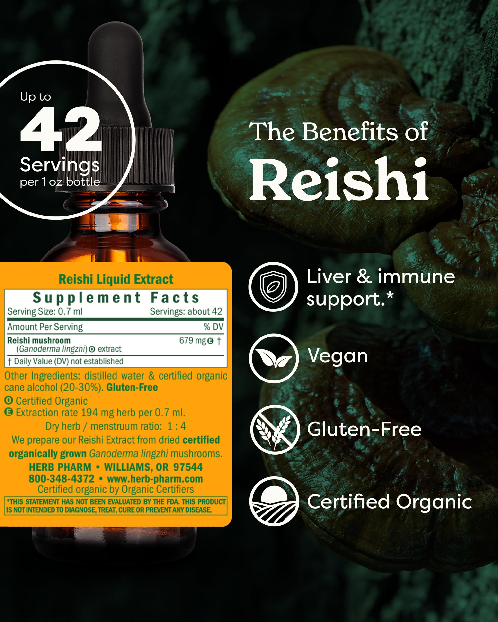 Herb Pharm Reishi Mushroom Liquid Extract ingredients label