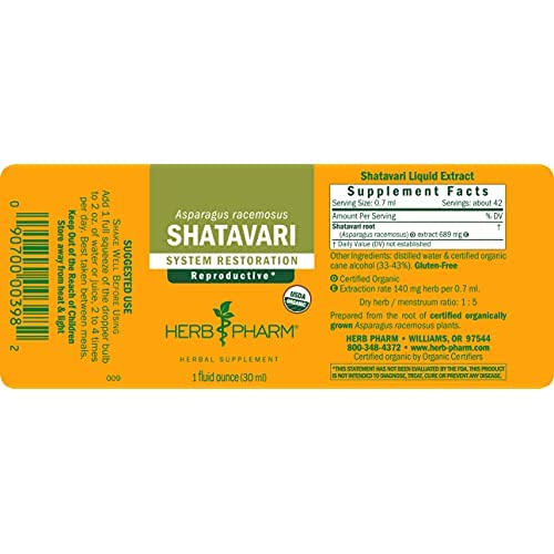 Herb Pharm Shatavari Liquid Extract 28g back view with ingredients