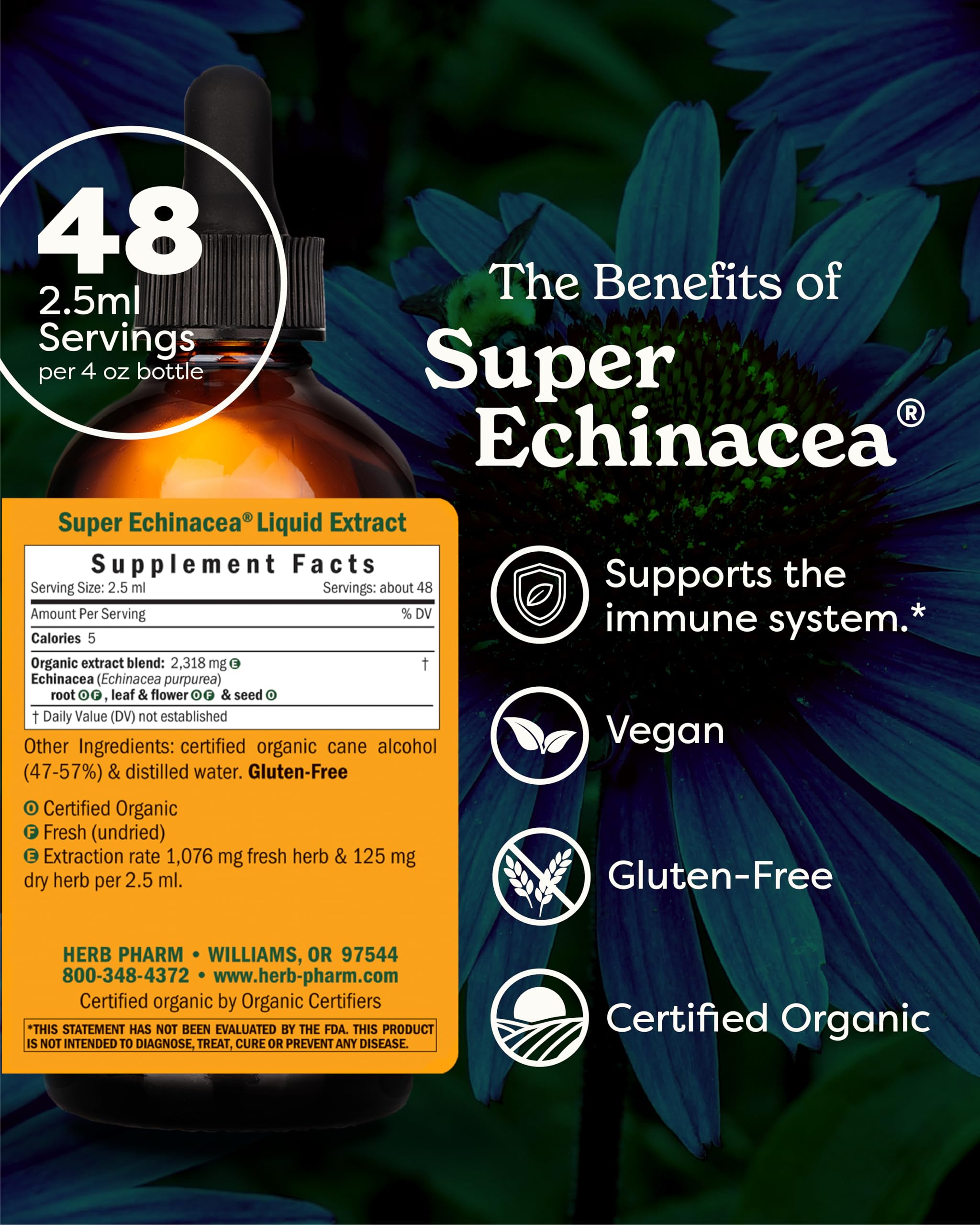 Herb Pharm Super Echinacea 113g side view bottle