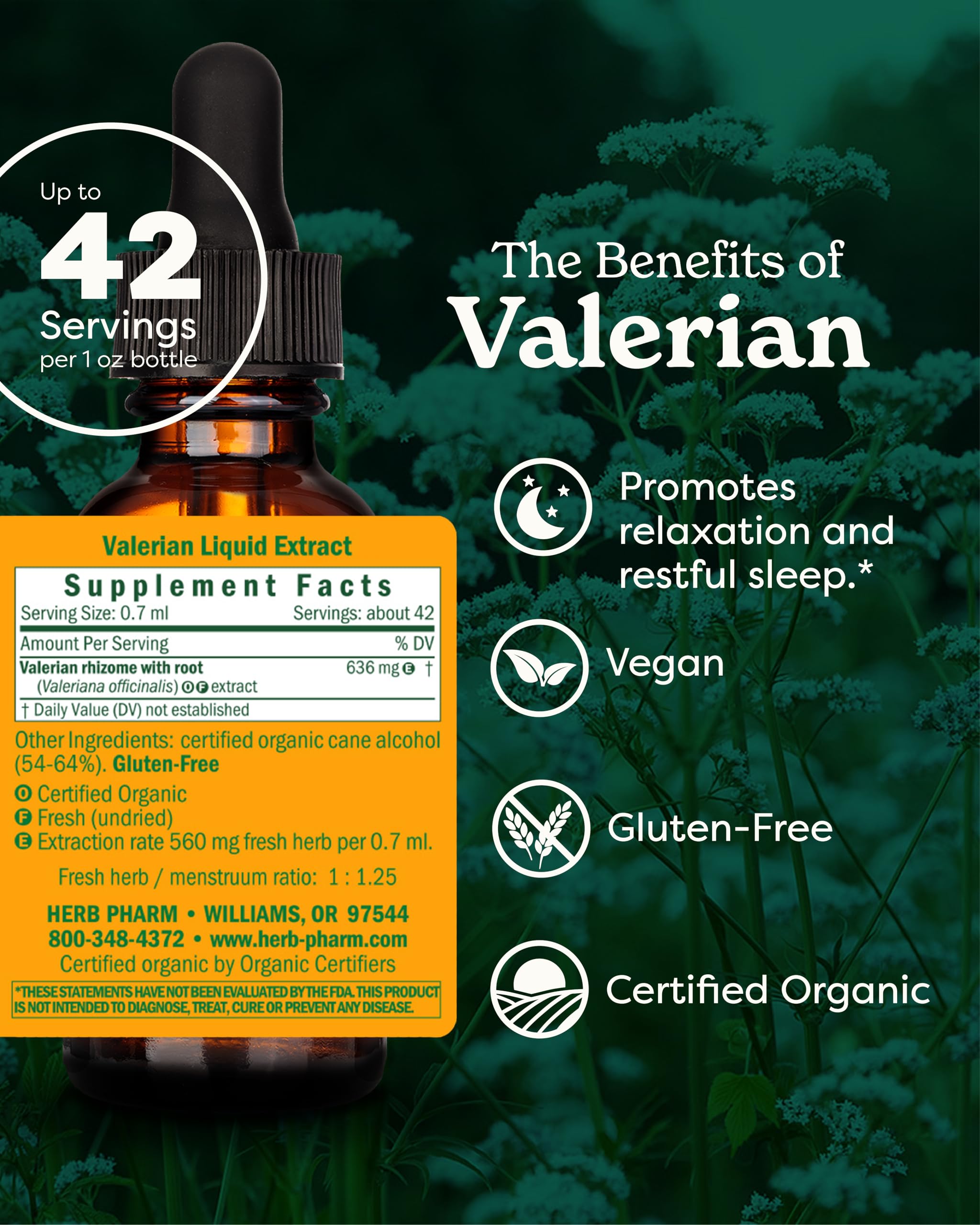 Herb Pharm Valerian Tincture 1 oz bottle side view