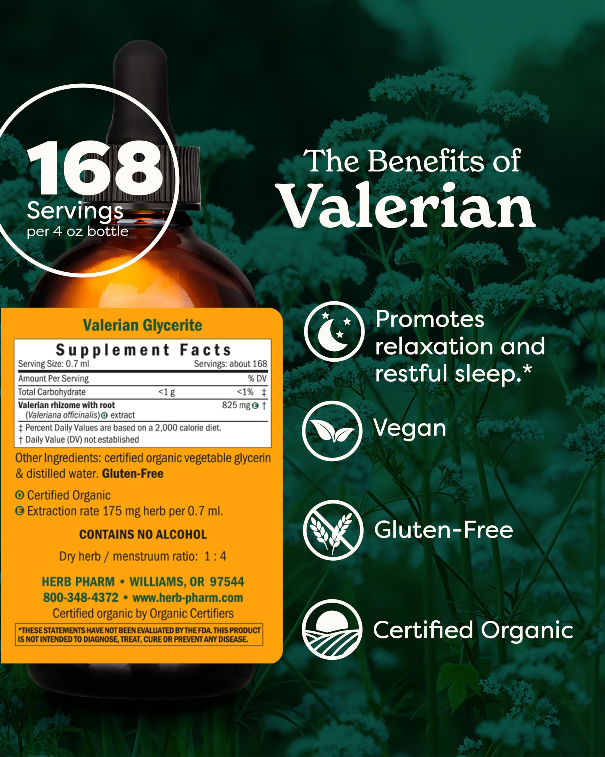 Herb Pharm Valerian Tincture 4 oz bottle side view