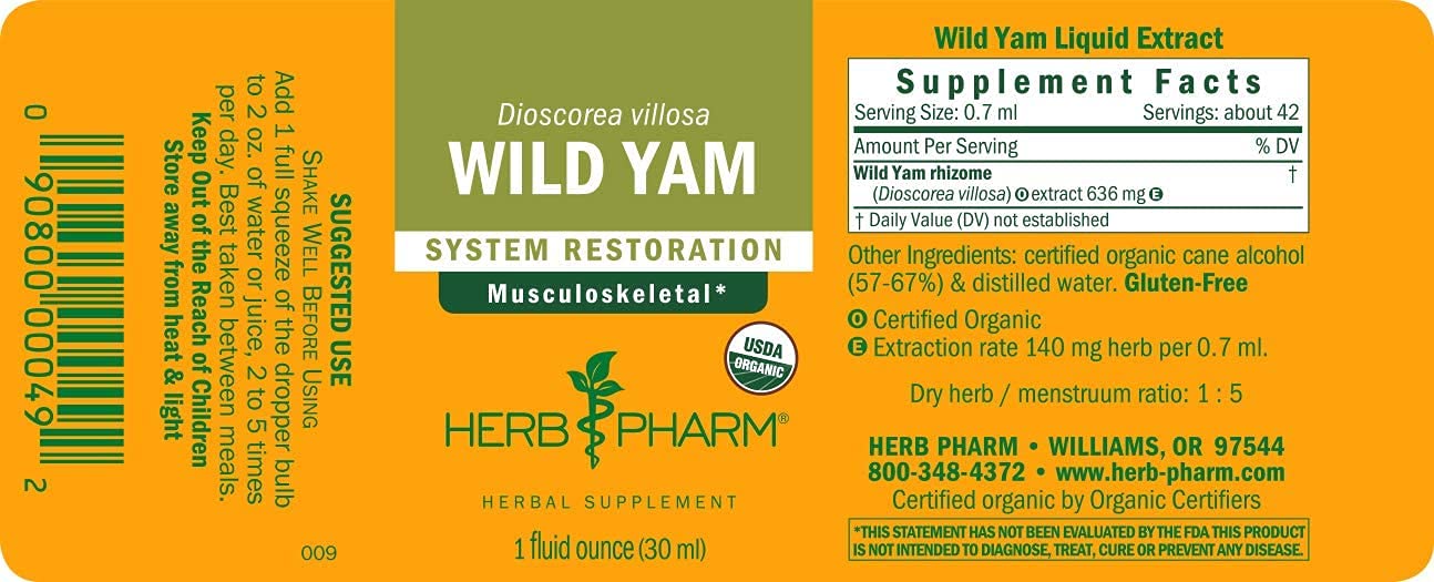 Herb Pharm Wild Yam Liquid Extract 28g side view
