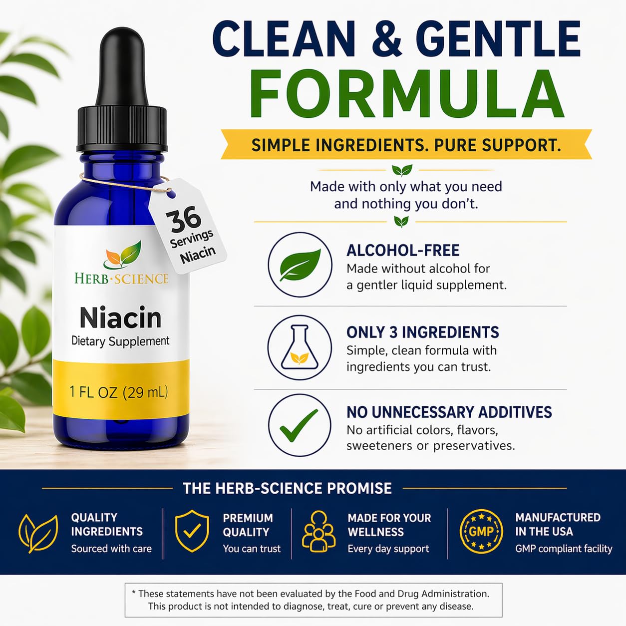 Herb-Science Liquid Vitamin B3 (Niacin) Drops on a wooden table