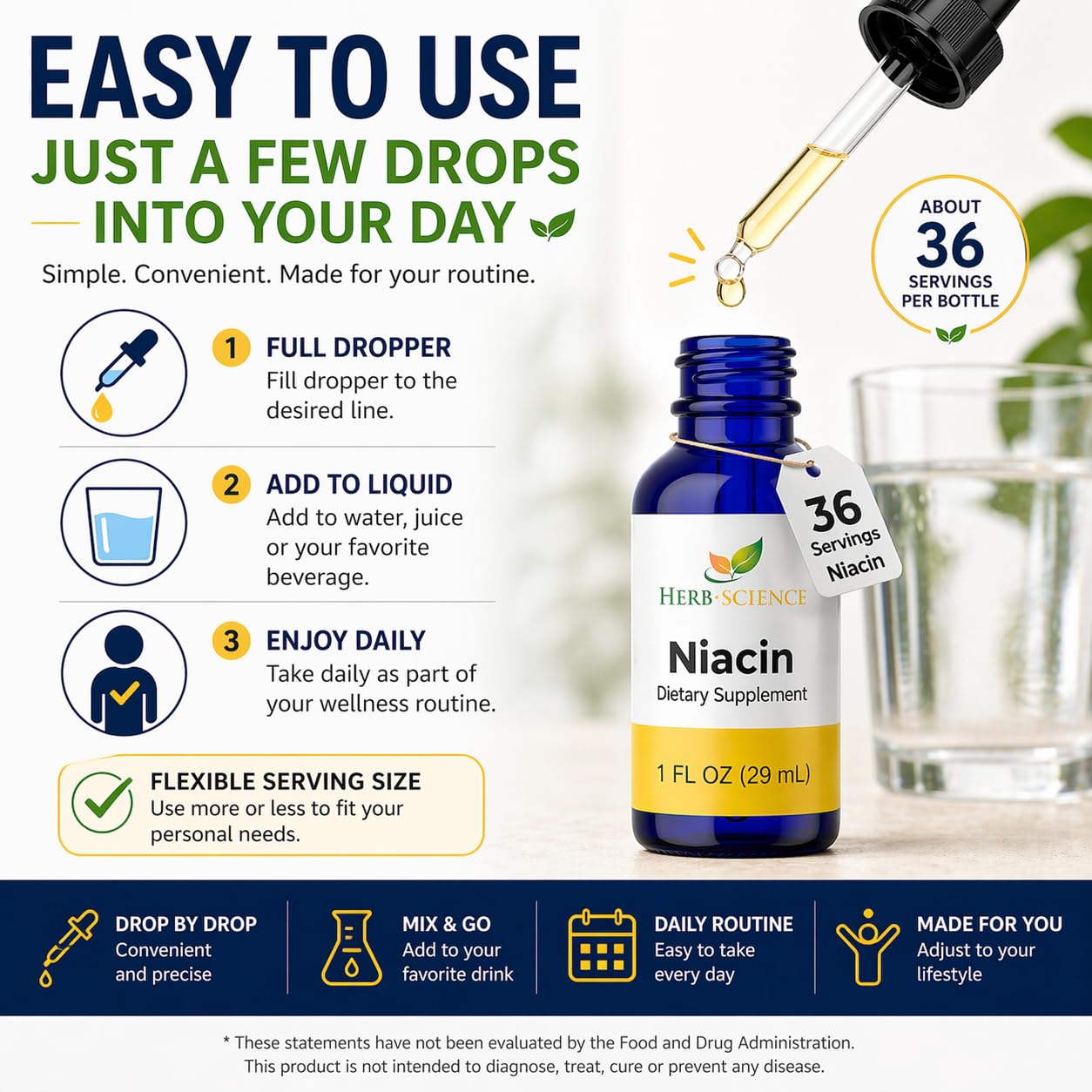 Herb-Science Liquid Vitamin B3 (Niacin) Drops with measurement dropper