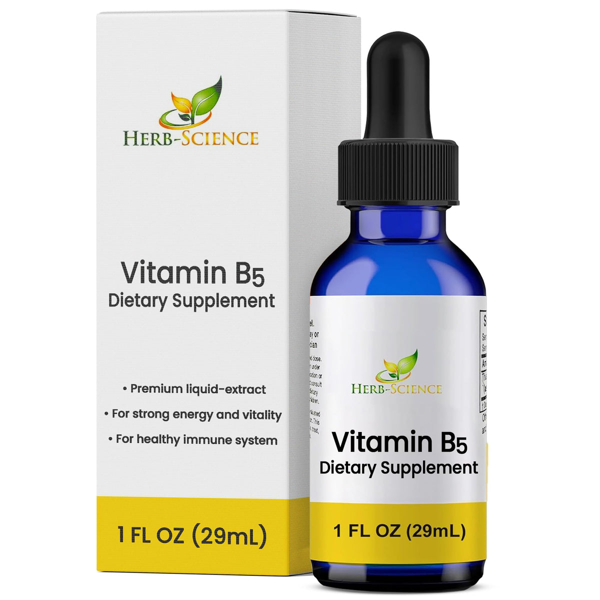 Herb-Science Liquid Vitamin B5 Drops blue cobalt glass bottle front view