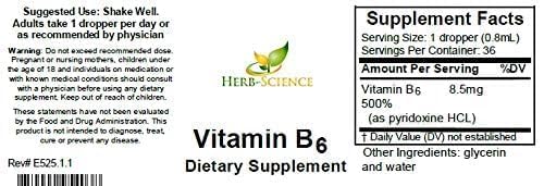 Herb-Science Liquid Vitamin B6 Drops 1 Fl Oz bottle with dropper
