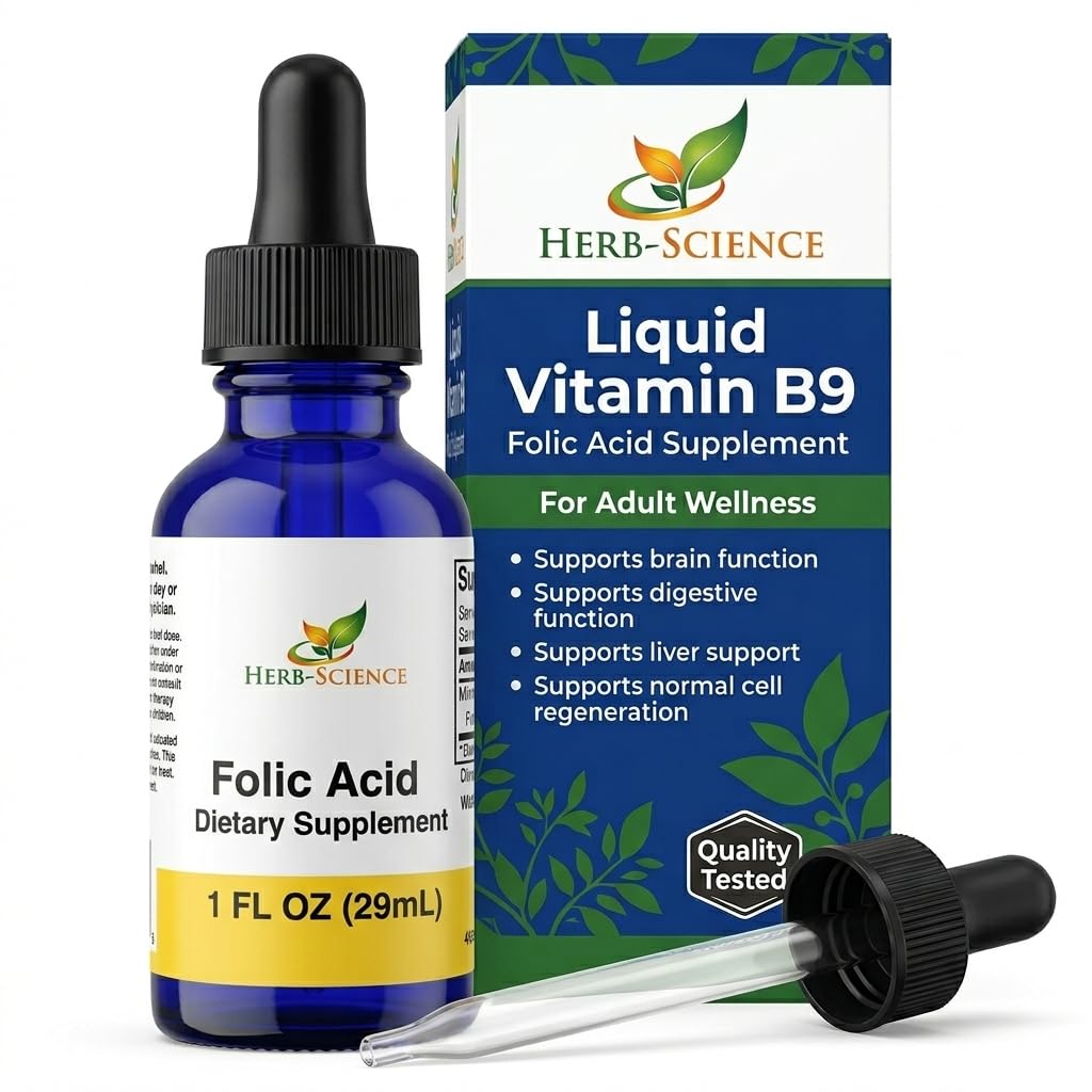 Herb-Science Liquid Vitamin B9 Folic Acid Supplement 1 fl. oz. front view