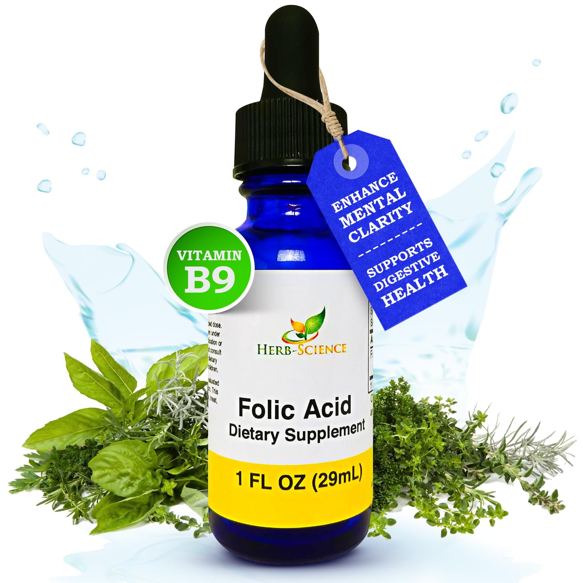 Herb-Science Liquid Vitamin B9 Folic Acid Supplement bottle side view