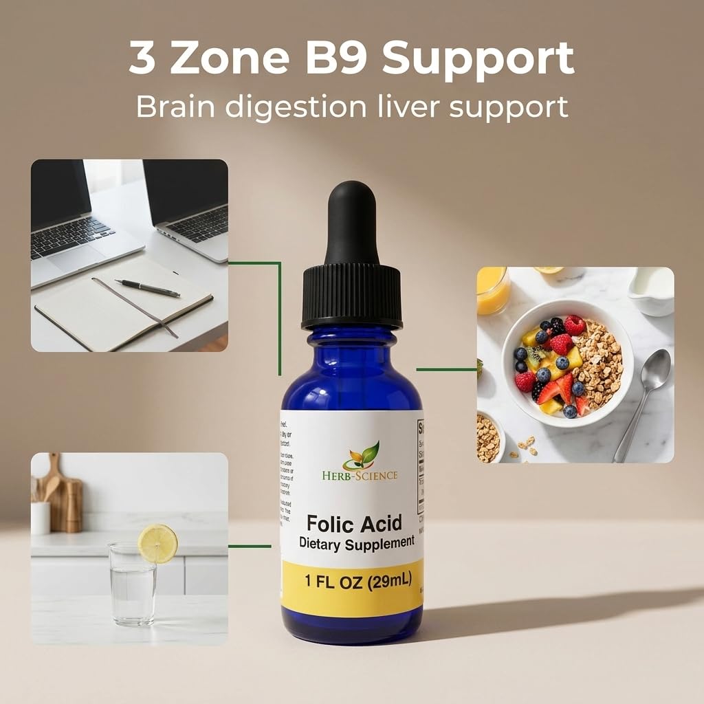 Herb-Science Liquid Vitamin B9 Folic Acid Supplement with measuring dropper
