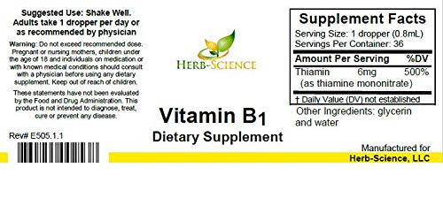 Herb-Science Vitamin B1 Liquid Drops bottle on a wooden surface
