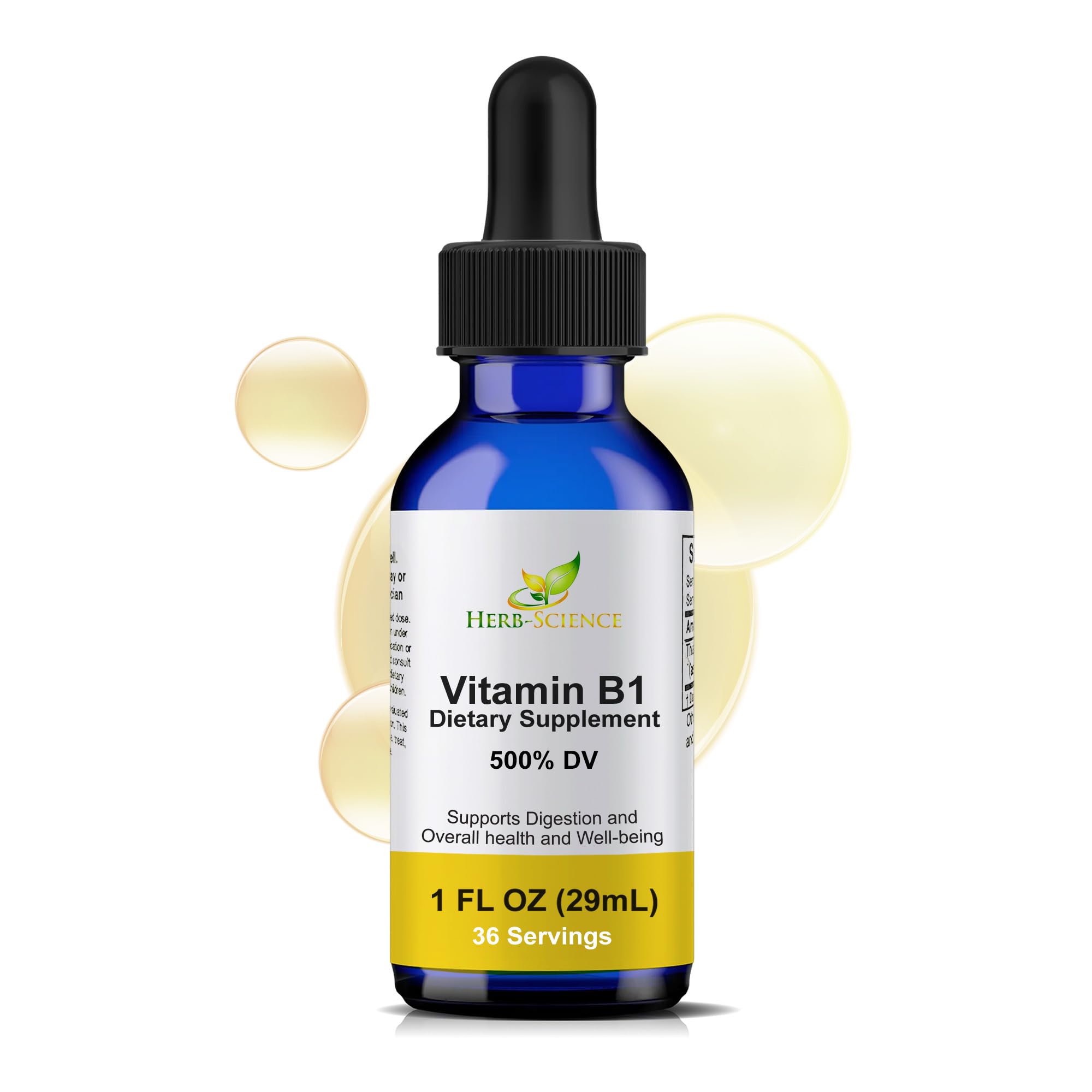Herb-Science Vitamin B1 Liquid Drops front view in cobalt blue glass bottle