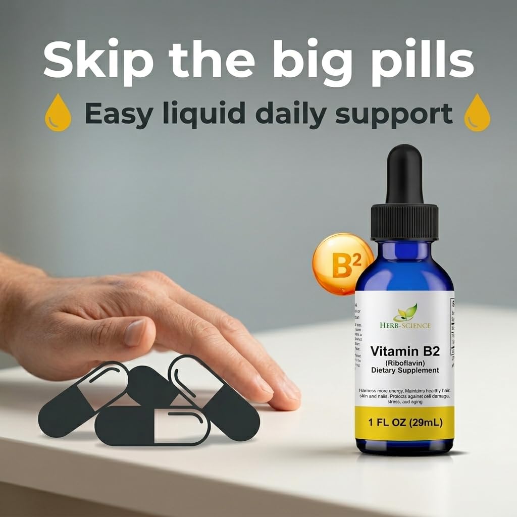 Herb-Science Vitamin B2 Riboflavin Liquid Drops bottle and dropper
