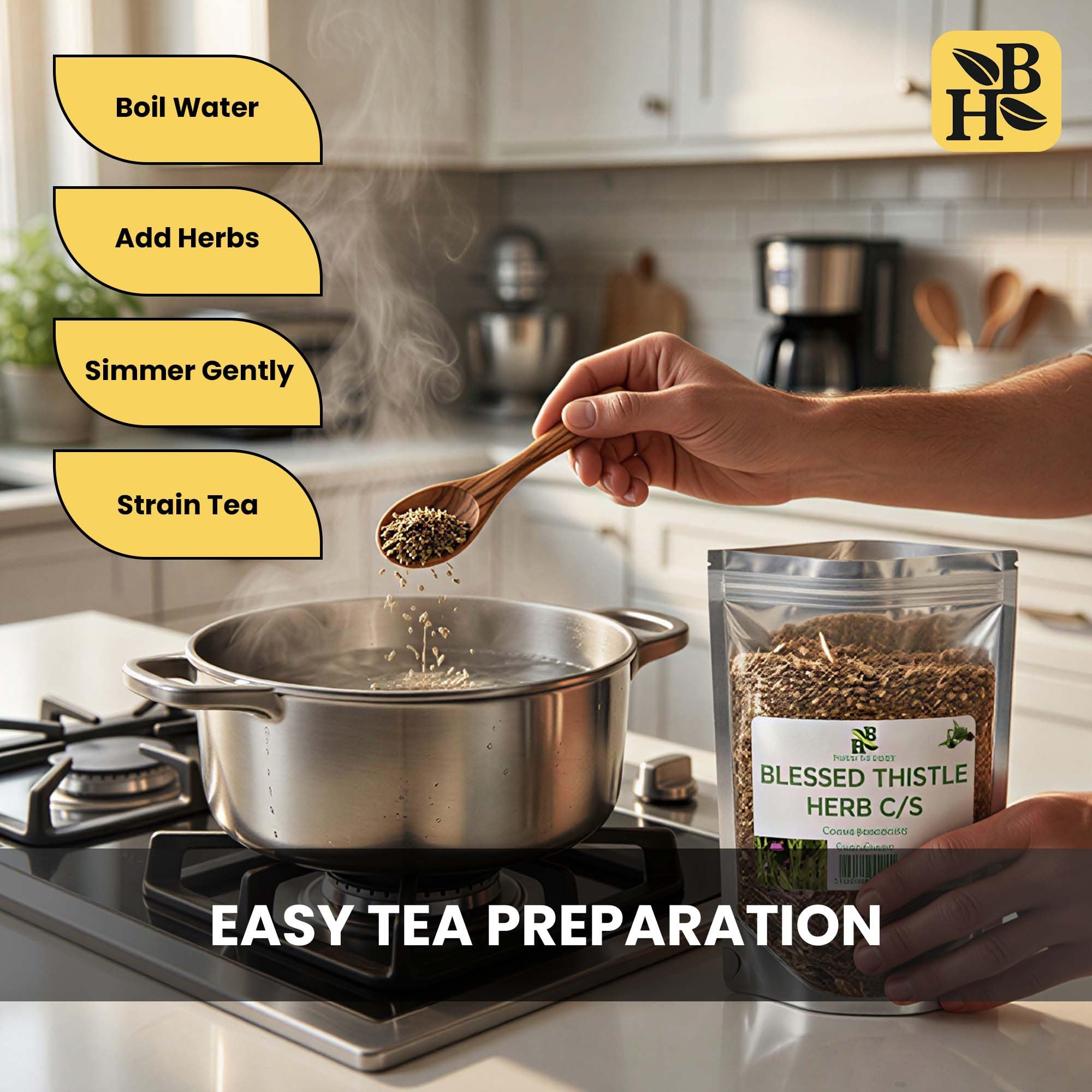 Herb To Body Blessed Thistle Herb in a tea preparation