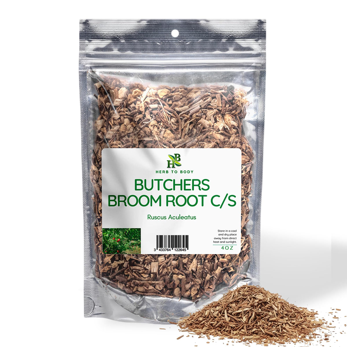 Herb To Body Butchers Broom Root 4oz front view