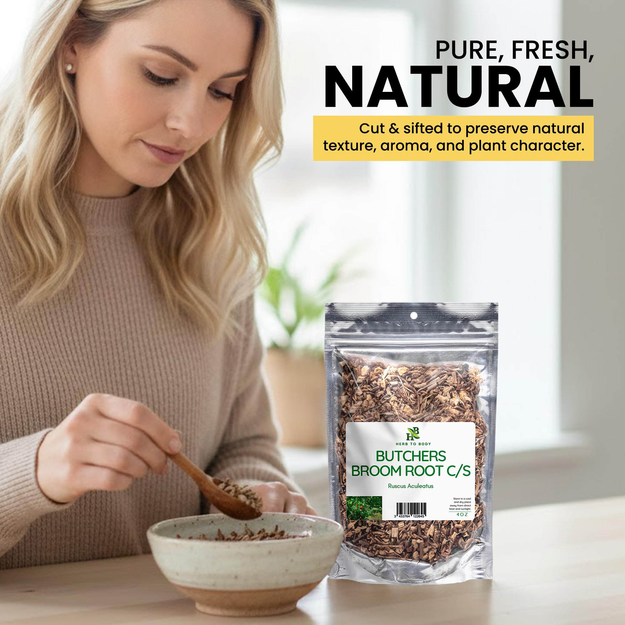 Herb To Body Butchers Broom Root tea preparation