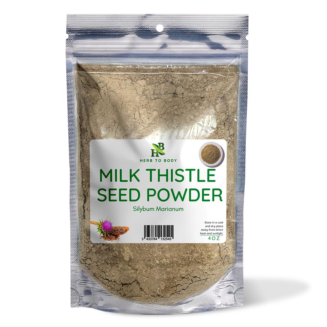 Herb To Body Milk Thistle Powder 113g front view with resealable pouch