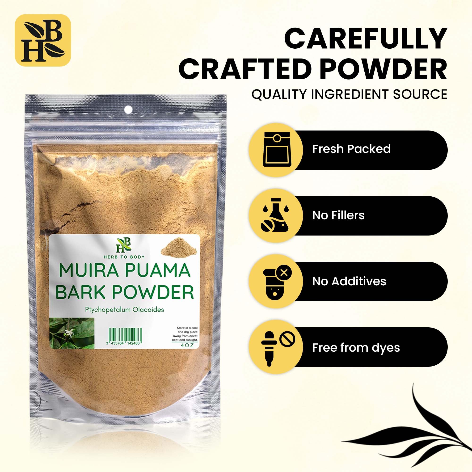 Herb To Body Muira Puama Bark Powder packaging details