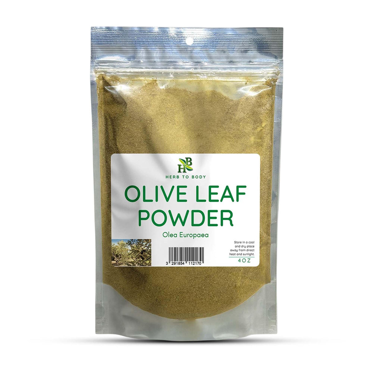 Herb To Body Olive Leaf Powder 120g front view with packaging