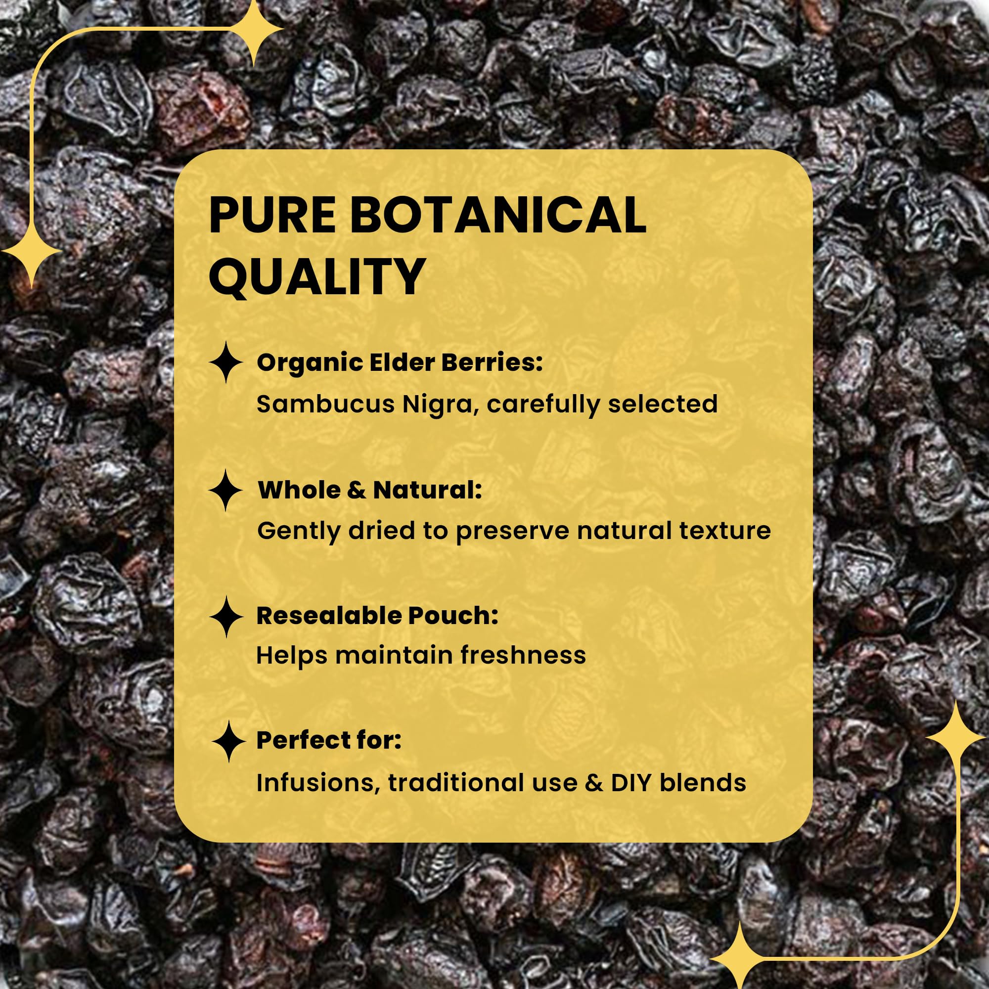 Herb To Body Organic Elderberry Dried Berries in a bowl