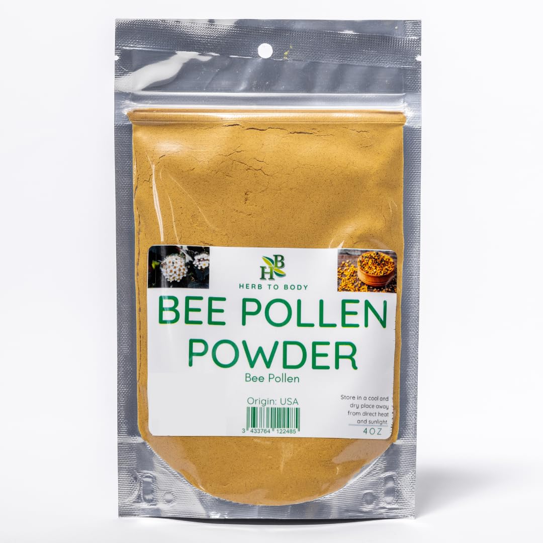 Herb To Body Pure Wildcrafted Bee Pollen 4oz front view with resealable pouch