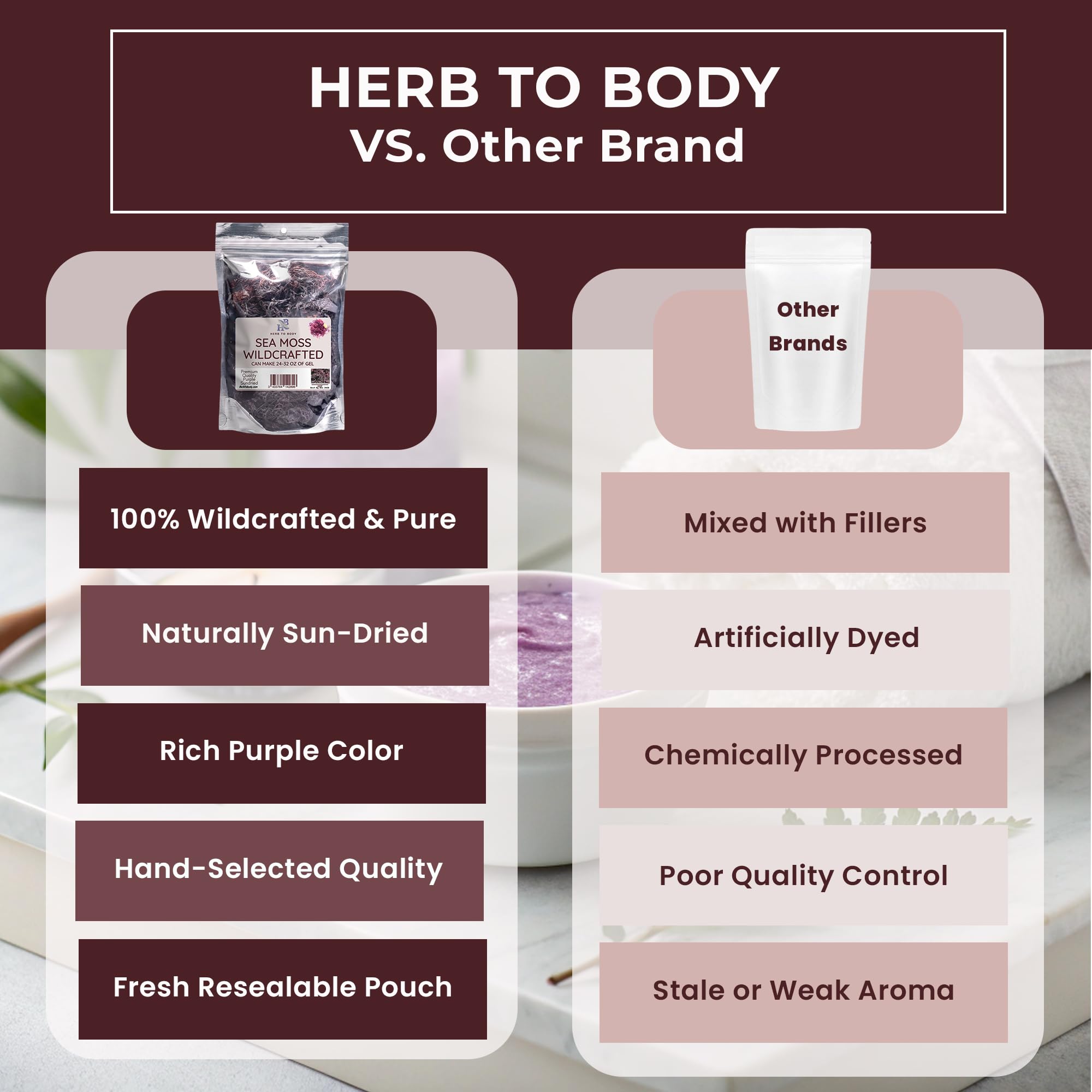 Herb To Body Purple Sea Moss prepared in a smoothie