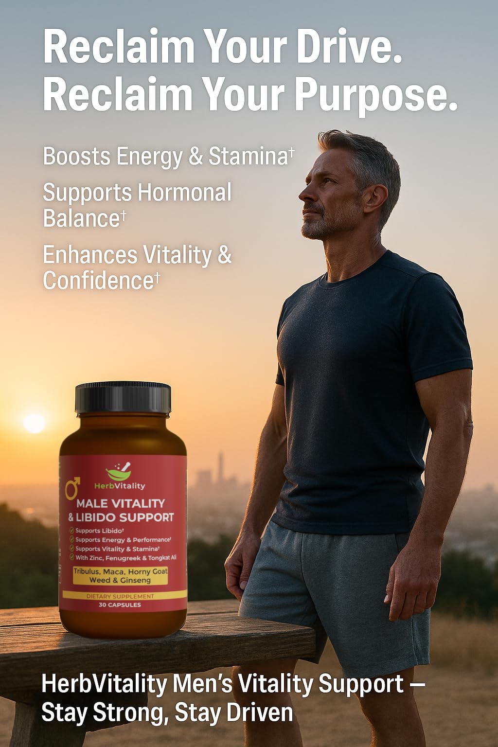 Herb Vitality Horny Goat Weed Supplement side view with dosage information