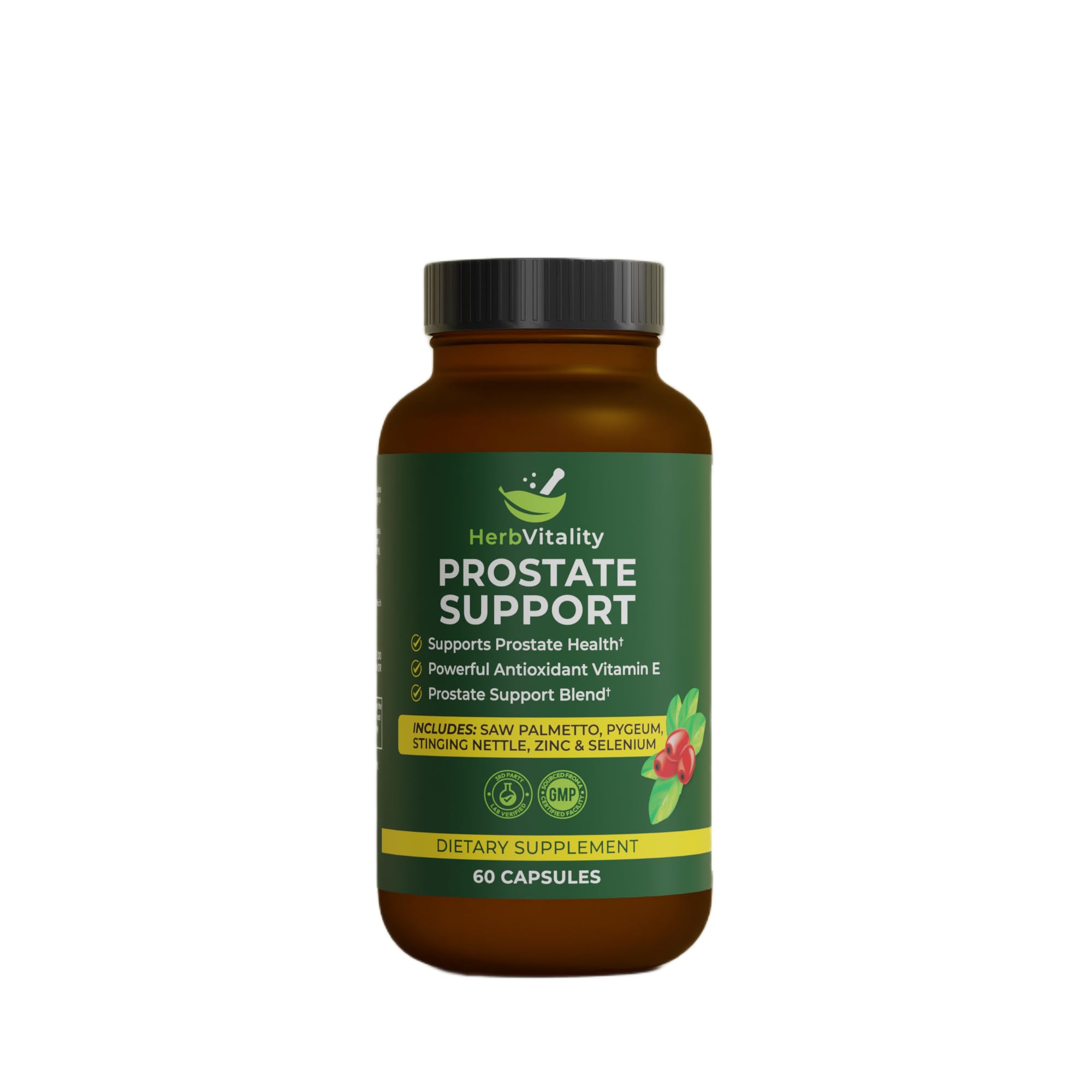 Herb Vitality Saw Palmetto supplement front view with packaging