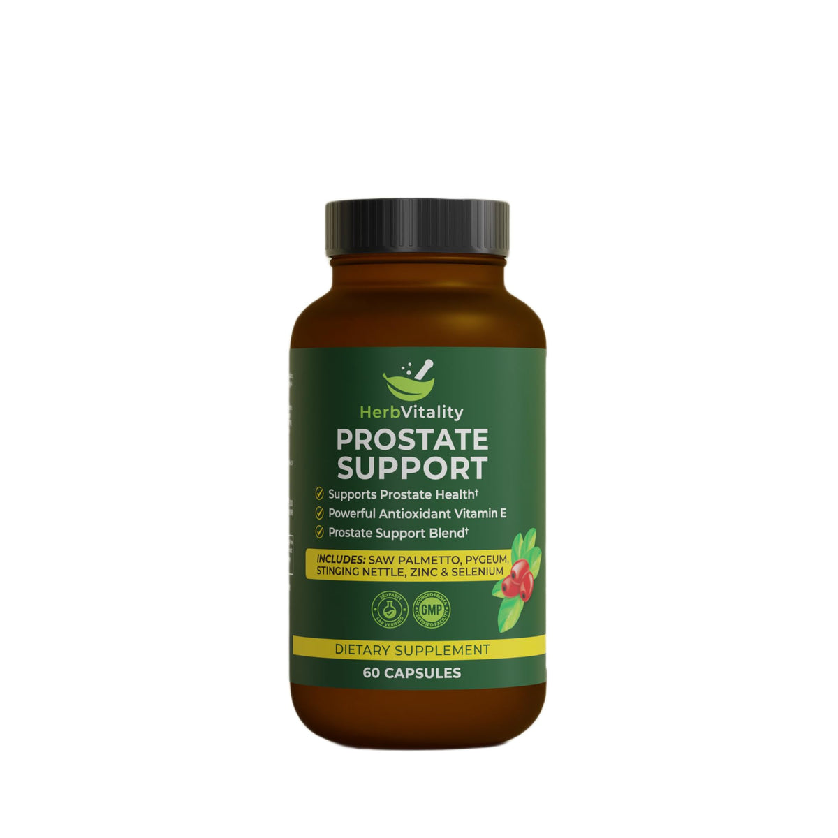 Herb Vitality Saw Palmetto supplement front view with packaging