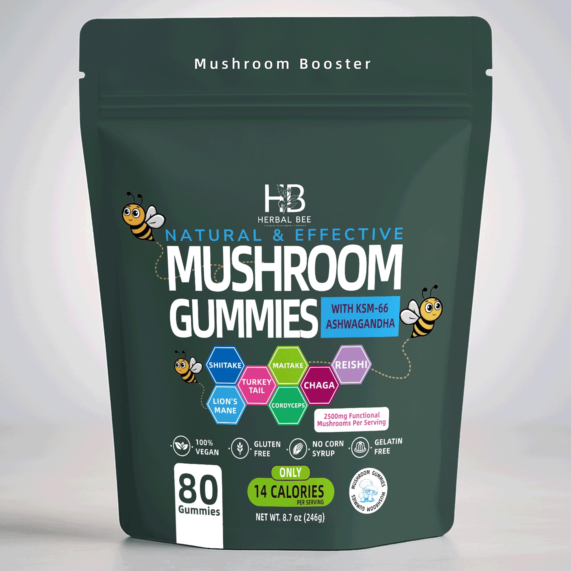 Herbal Bee Organic Cognitive support Gummies front view with packaging