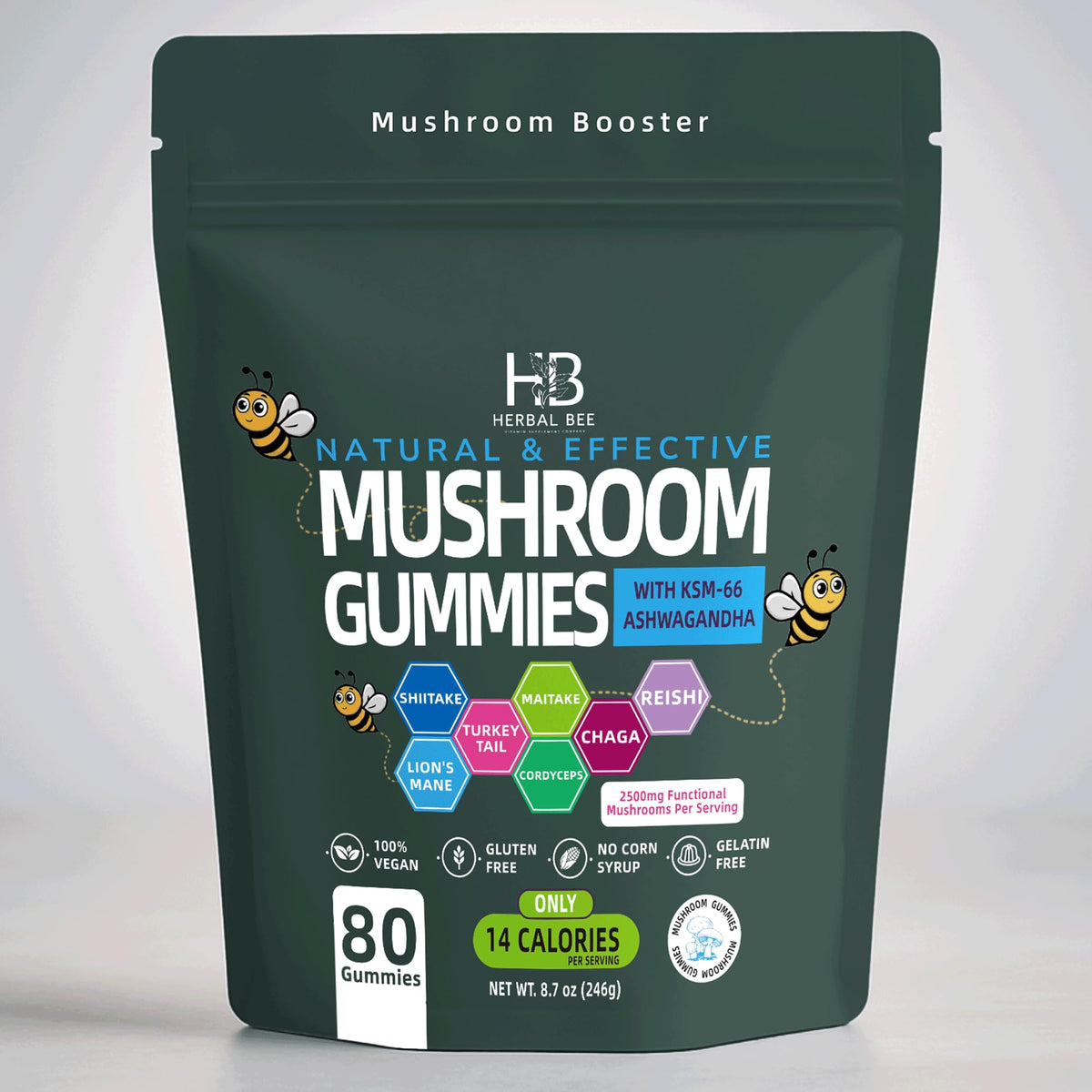 Herbal Bee Organic Cognitive support Gummies front view with packaging