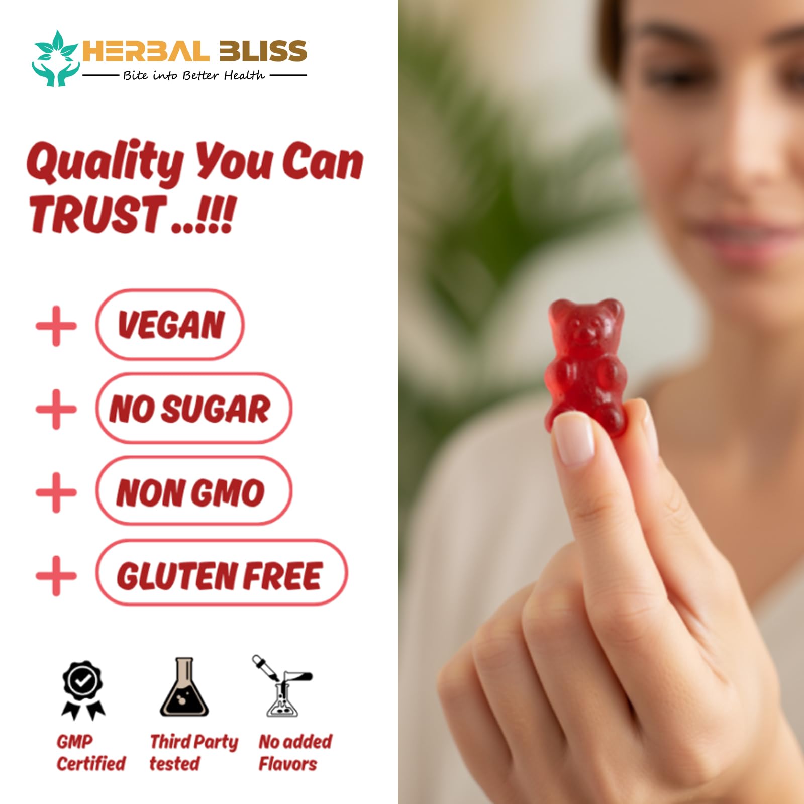 Herbal Bliss Iron Bisglycinate Gummies with Vitamin C and Zinc ingredients