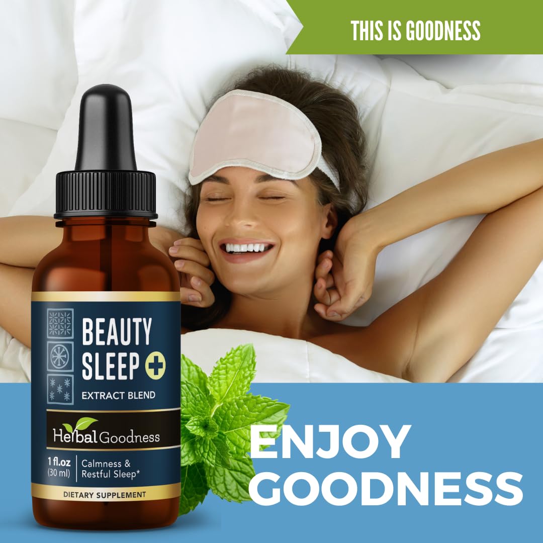 Herbal Goodness Beauty Sleep Extract 1oz with a glass of water