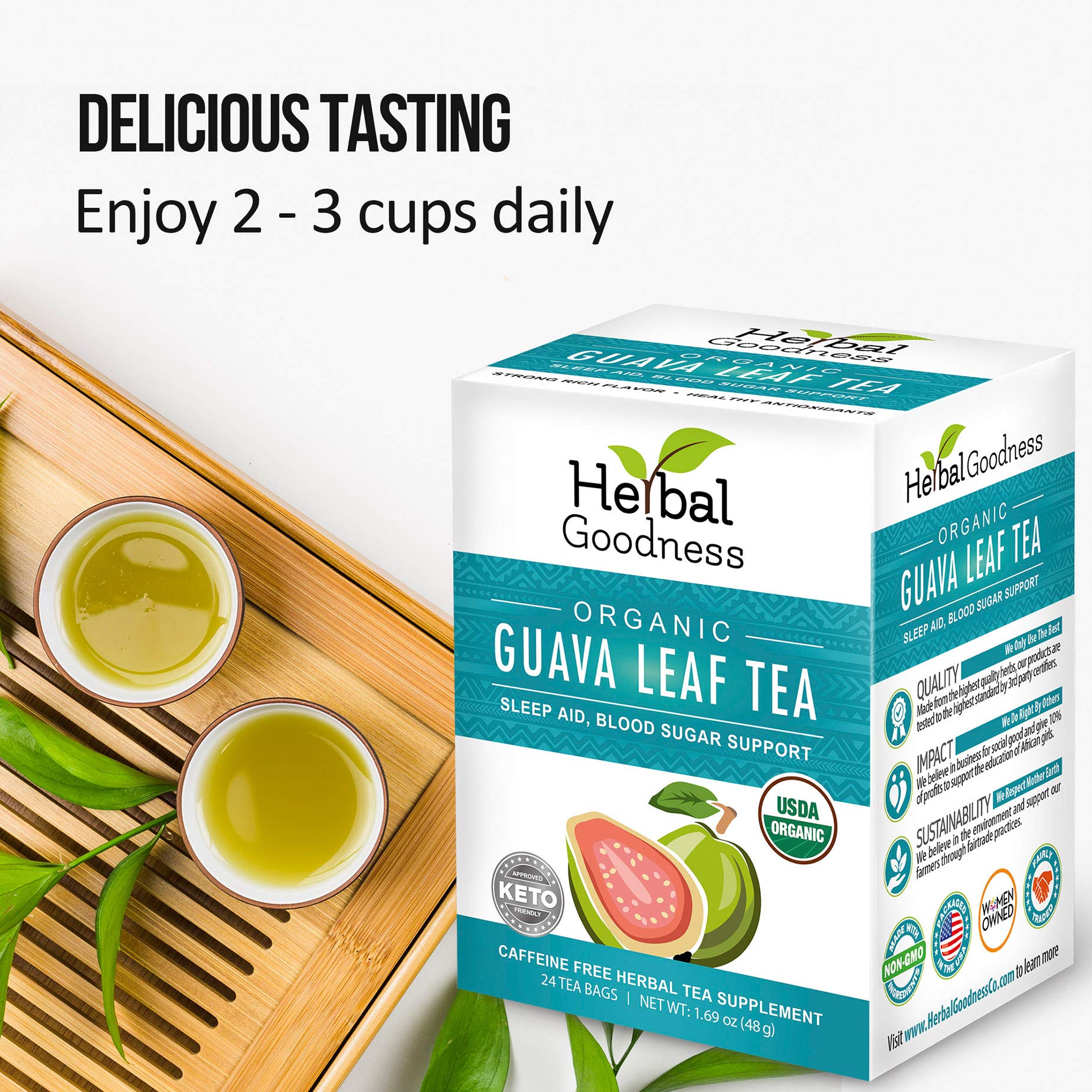HERBAL GOODNESS Guava Leaf Tea brewed in cup