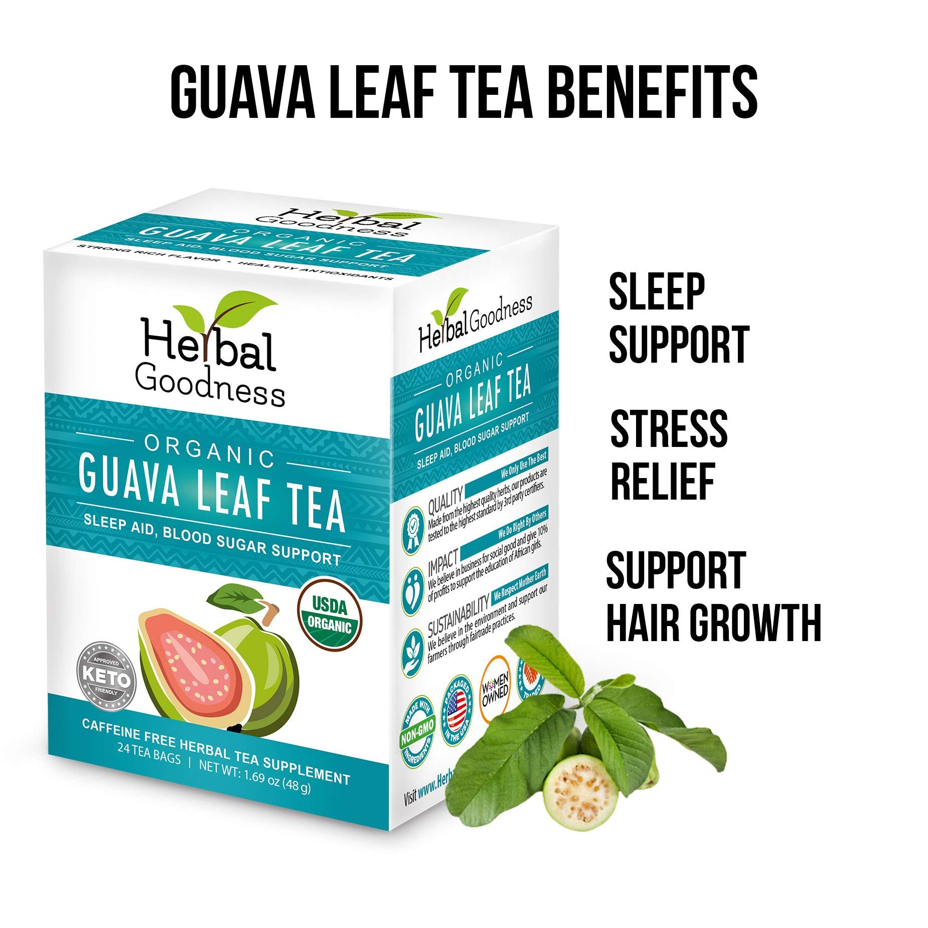 HERBAL GOODNESS Guava Leaf Tea organic leaves close-up