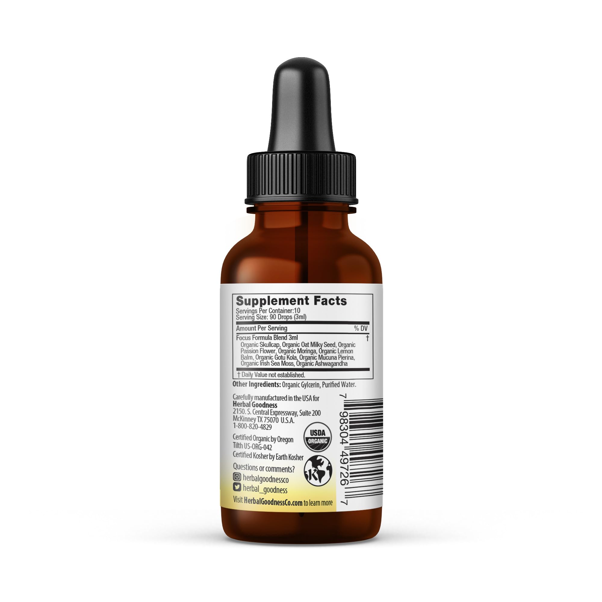 Herbal Goodness Kids Focus Formula Liquid Extract 1oz bottle with cap