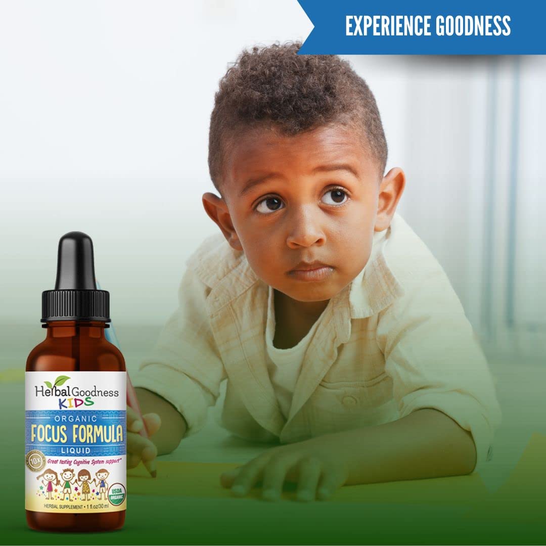 Herbal Goodness Kids Focus Formula Liquid Extract 1oz with Moringa and Ashwagandha