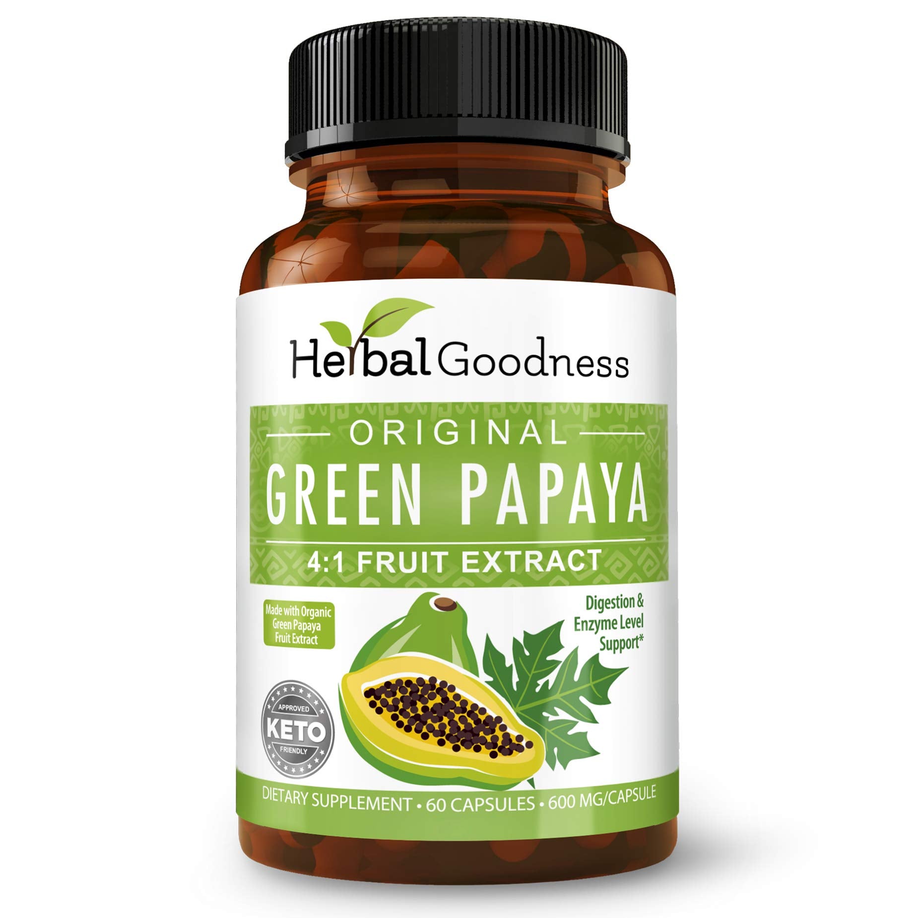 Herbal Goodness Papaya Leaf Capsules bottle front view