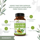 Herbal Goodness Papaya Leaf Capsules on a wooden table