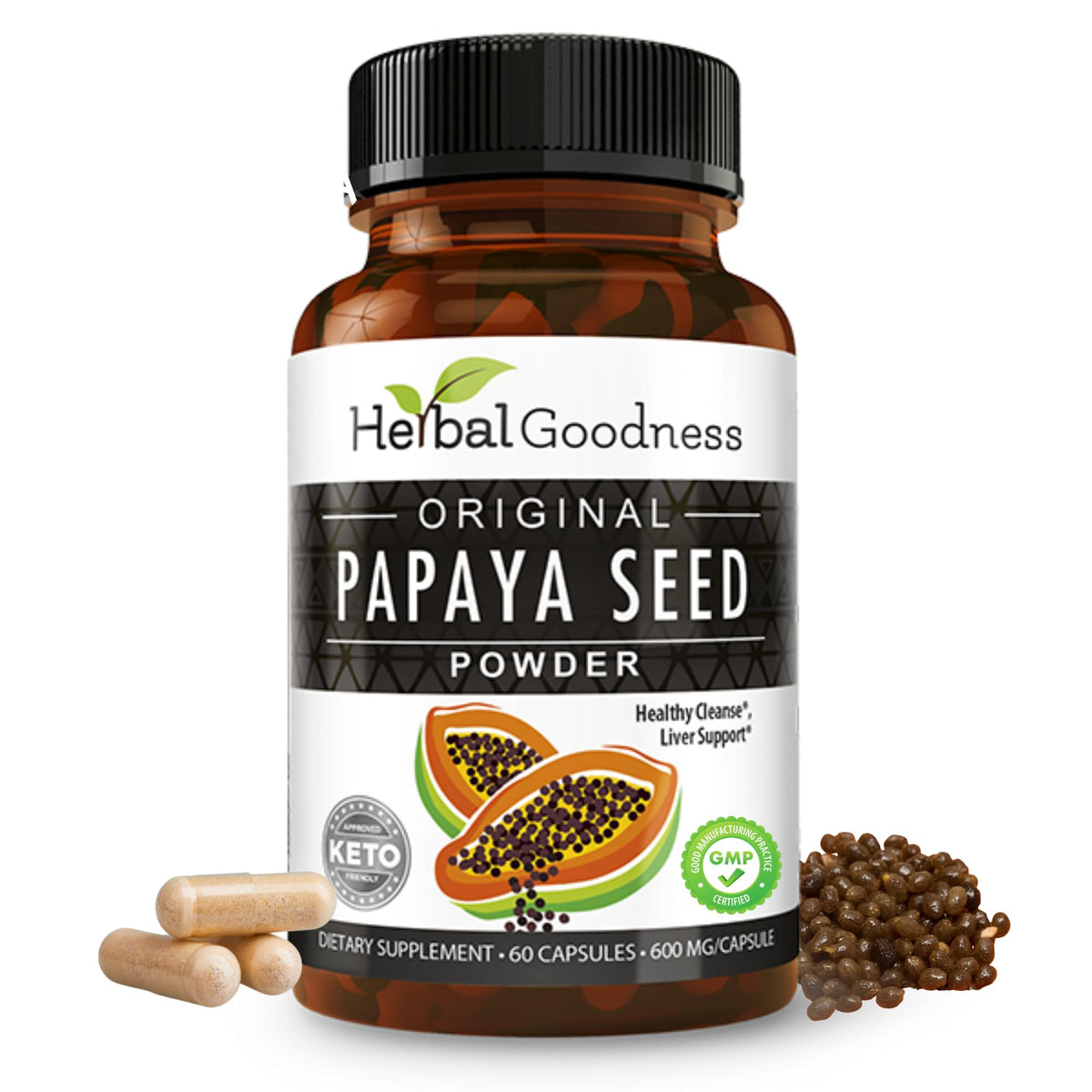 Herbal Goodness Papaya Seeds Capsules 1200mg front view