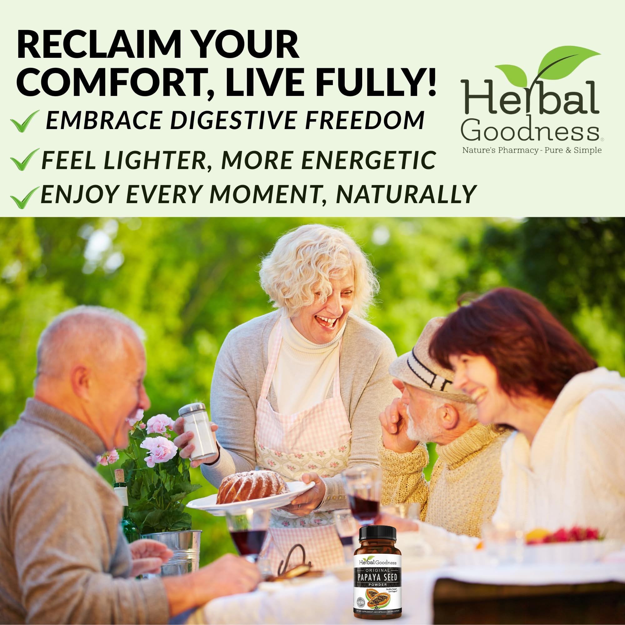 Herbal Goodness Papaya Seeds Capsules 1200mg in a lifestyle setting