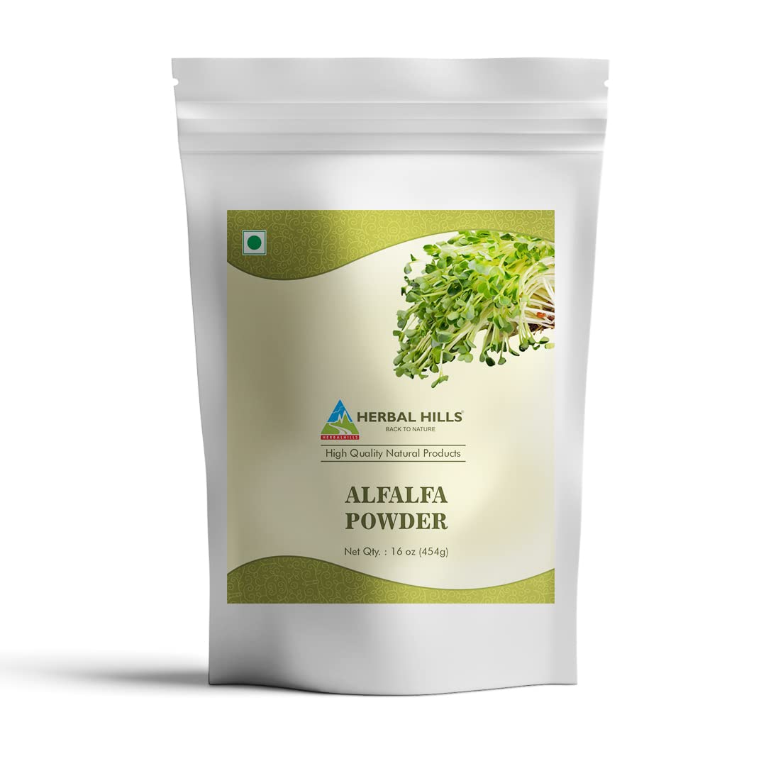 HERBAL HILLS Alfalfa Powder Green Superfood 472g front view