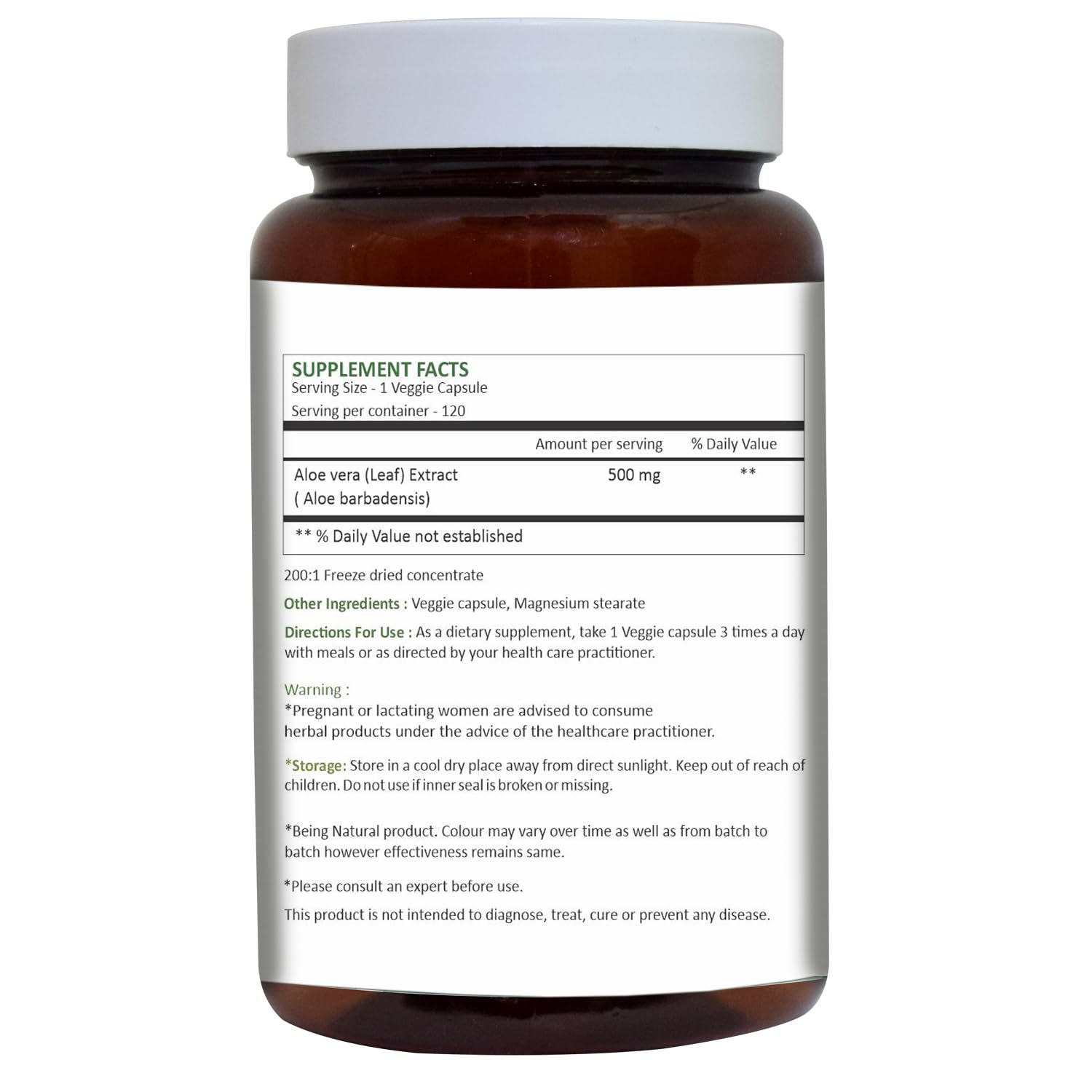 HERBAL HILLS Aloe Vera Capsules 500mg bottle with label