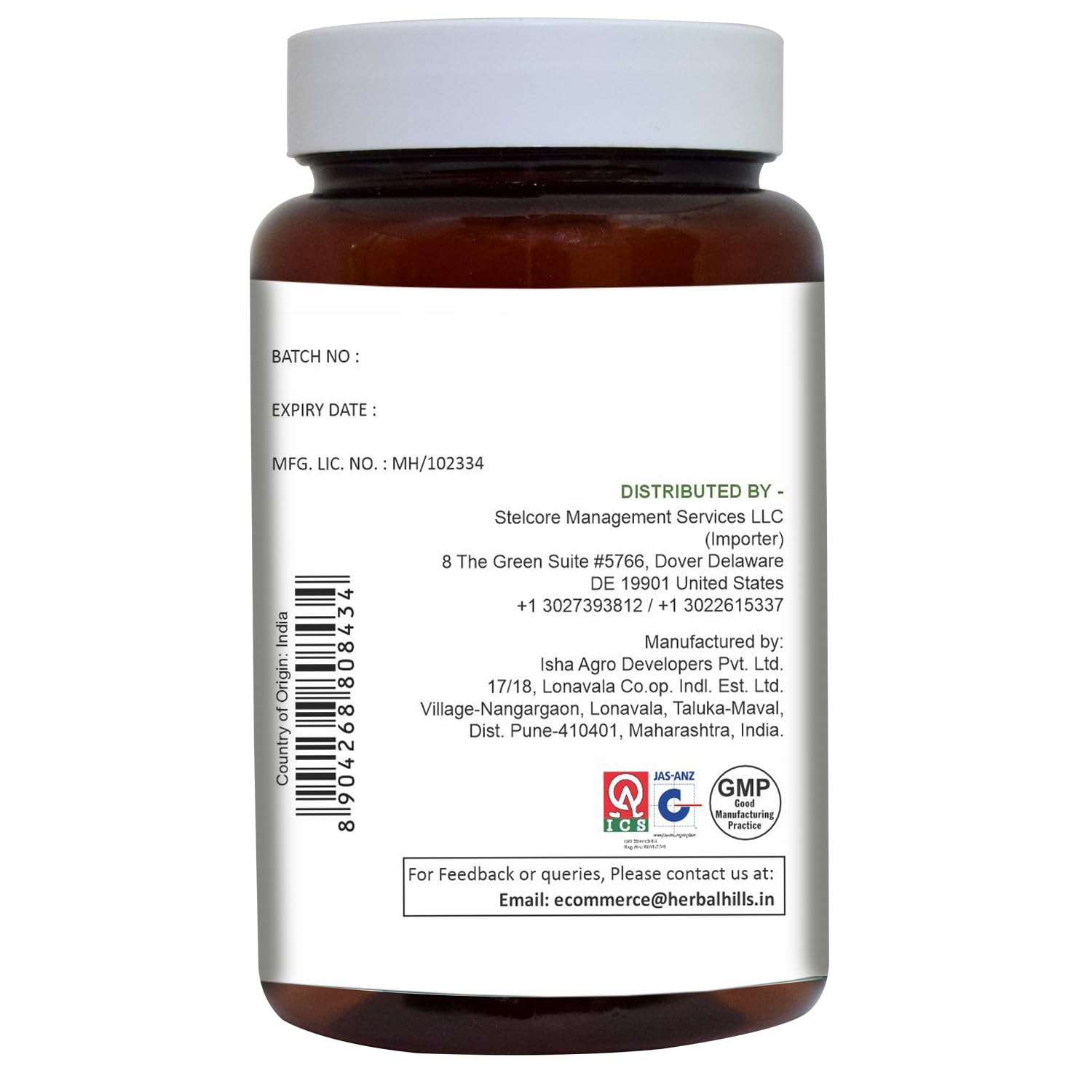 HERBAL HILLS Aloe Vera Capsules 500mg side view