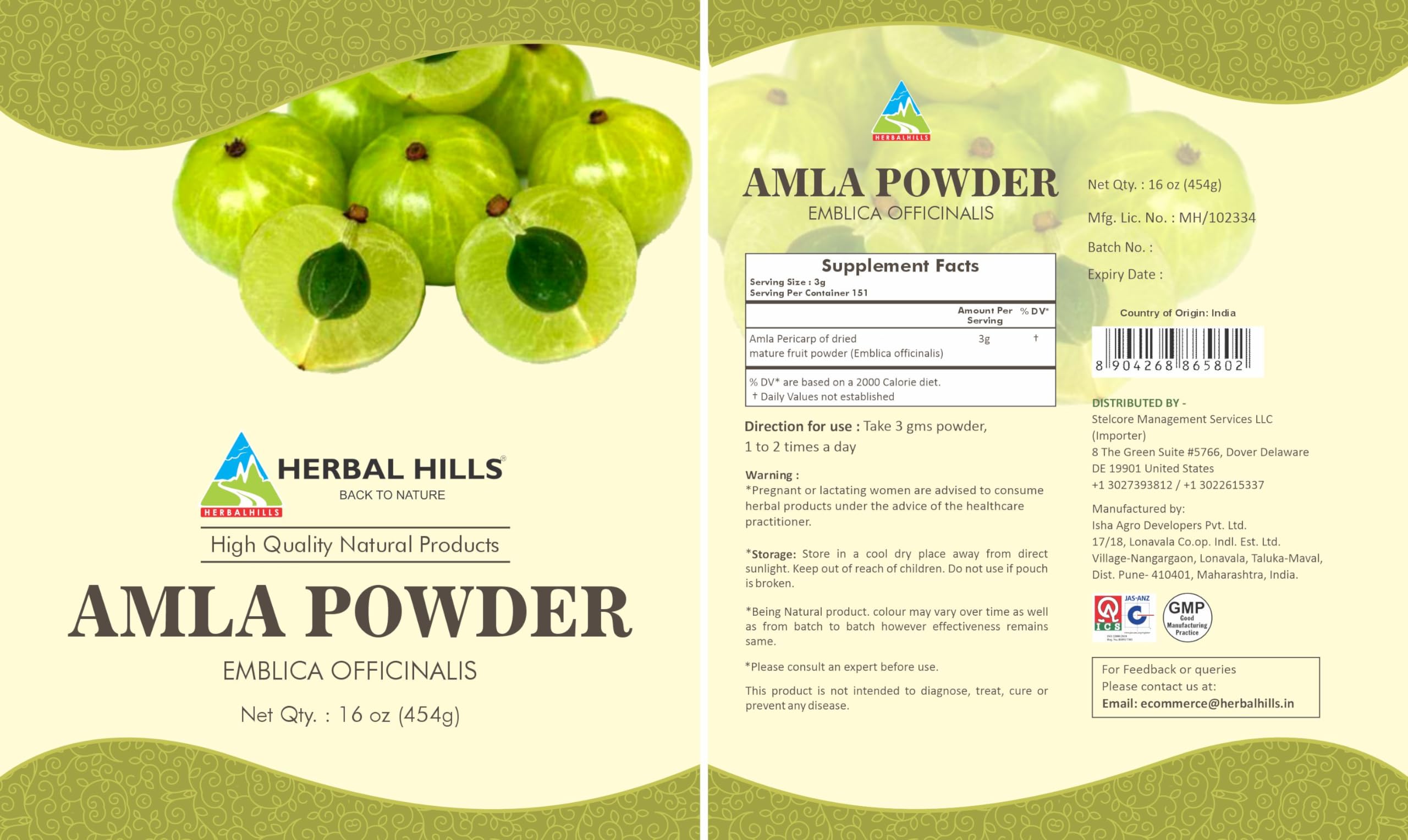 HERBAL HILLS Amla Powder 454g serving suggestion