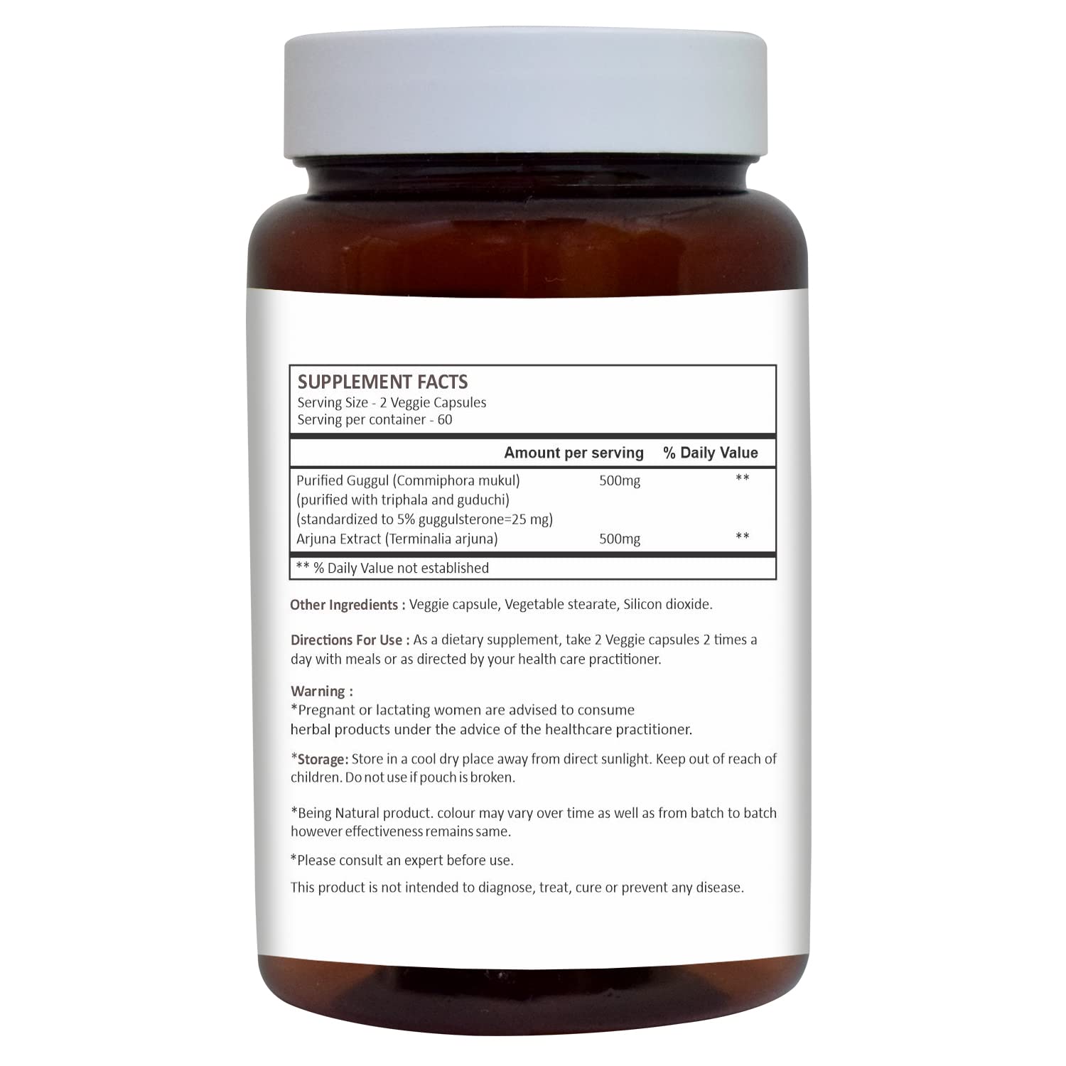 HERBAL HILLS Guggul Capsule 120 Count bottle side view