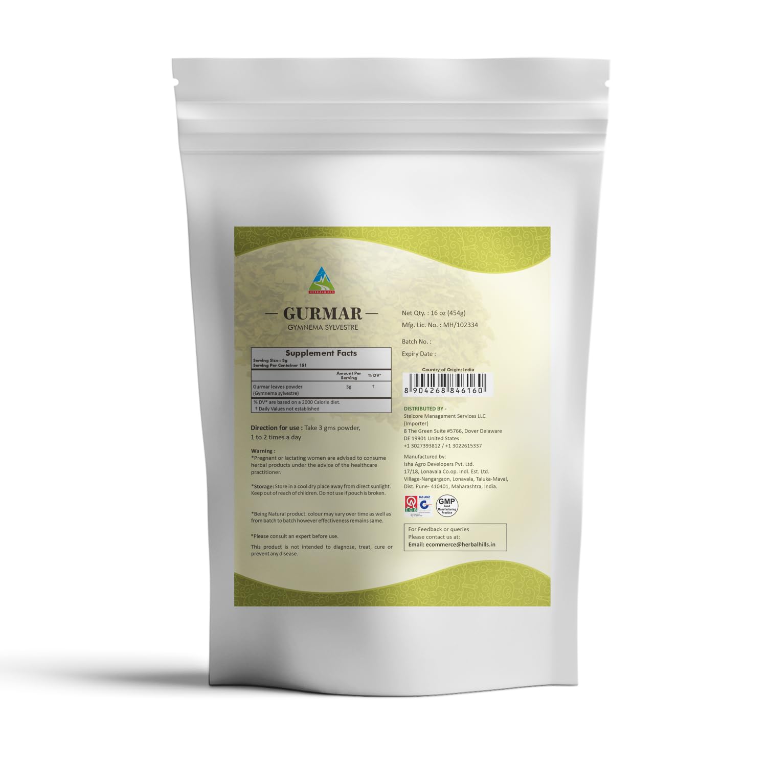 HERBAL HILLS Gymnema Sylvestre Powder packaging details