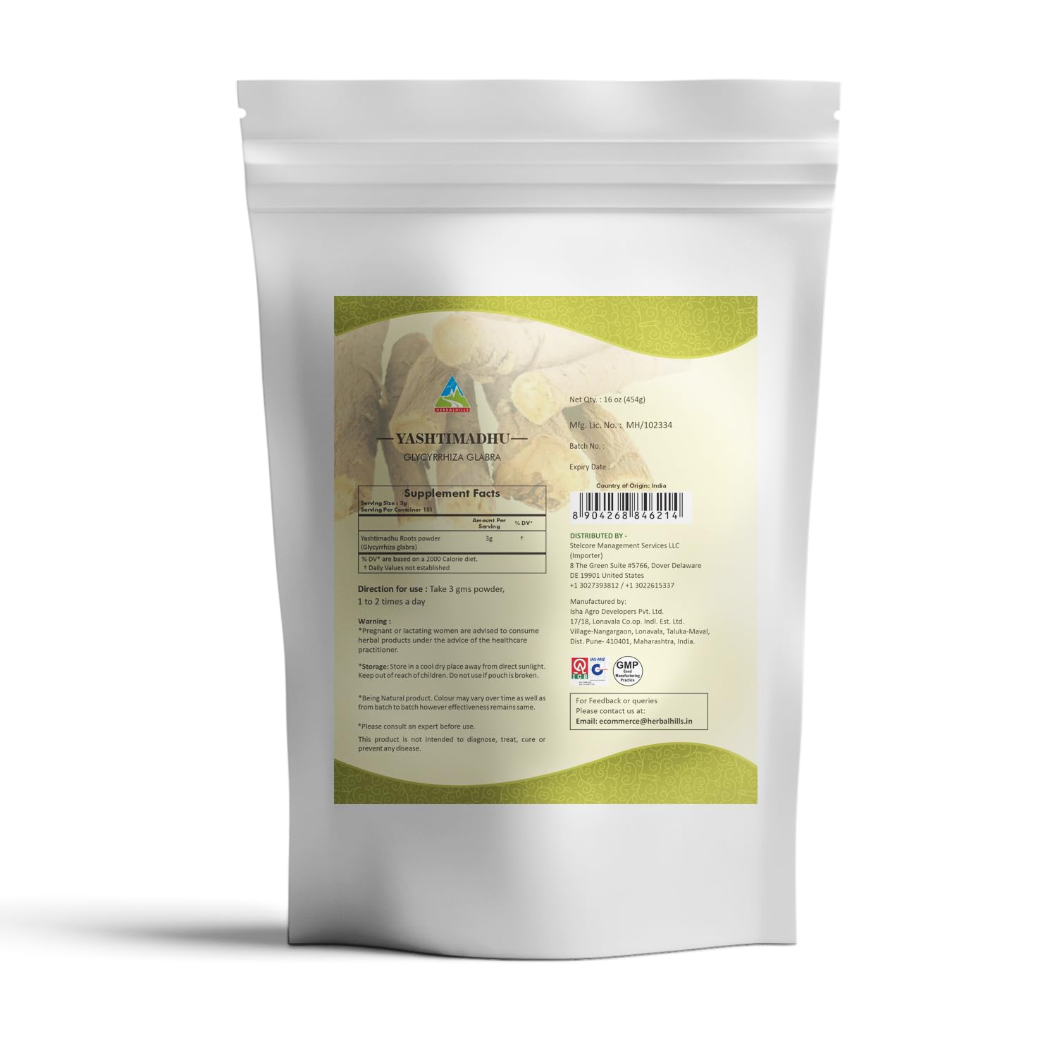 HERBAL HILLS Licorice Root Powder packaging side view