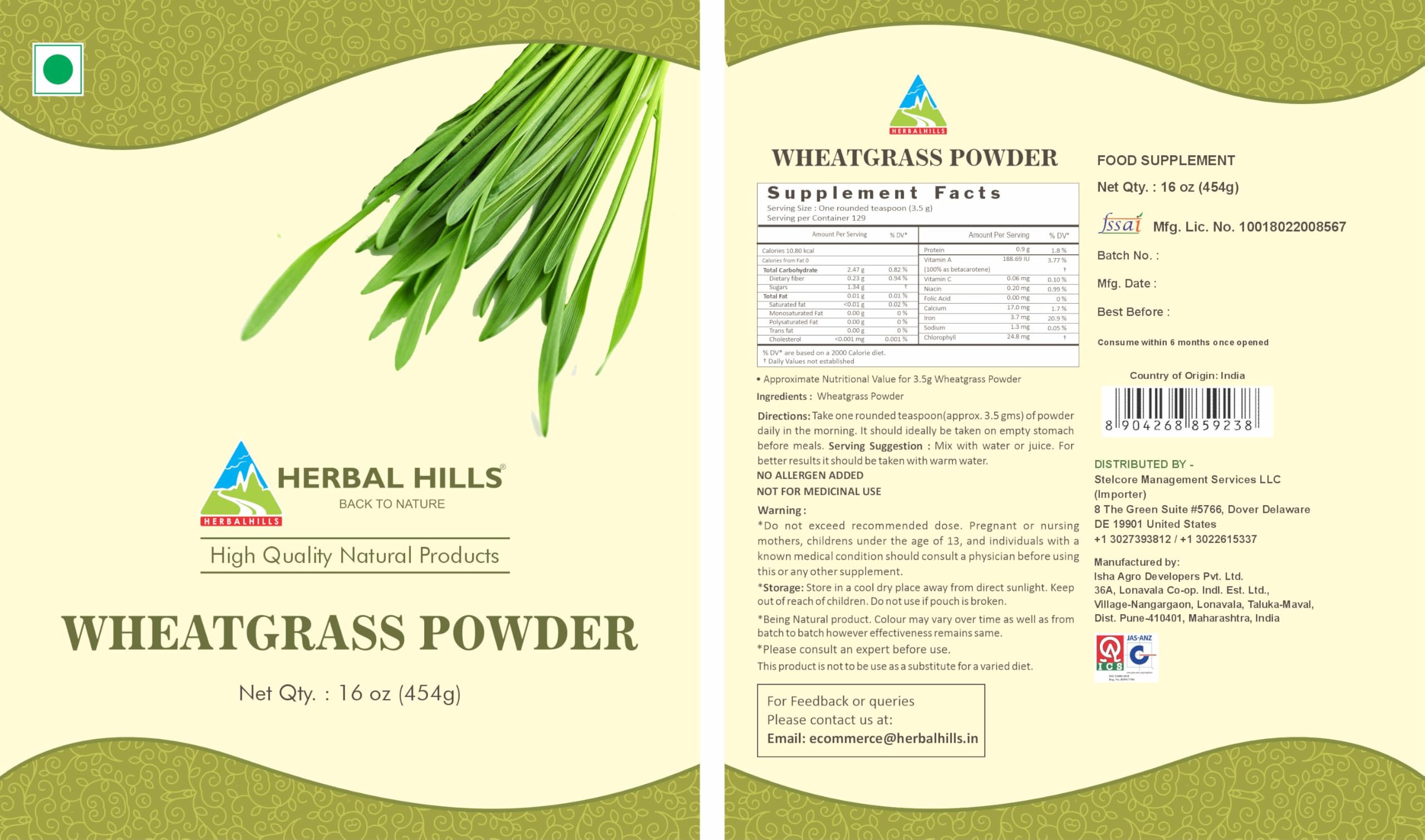 HERBAL HILLS Wheat Grass Powder being mixed into a smoothie