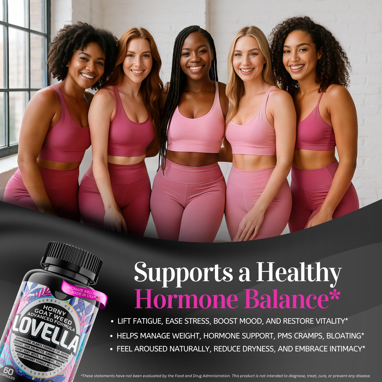 HERBAL HOT Lovella Horny Goat Weed Capsules on a wooden table